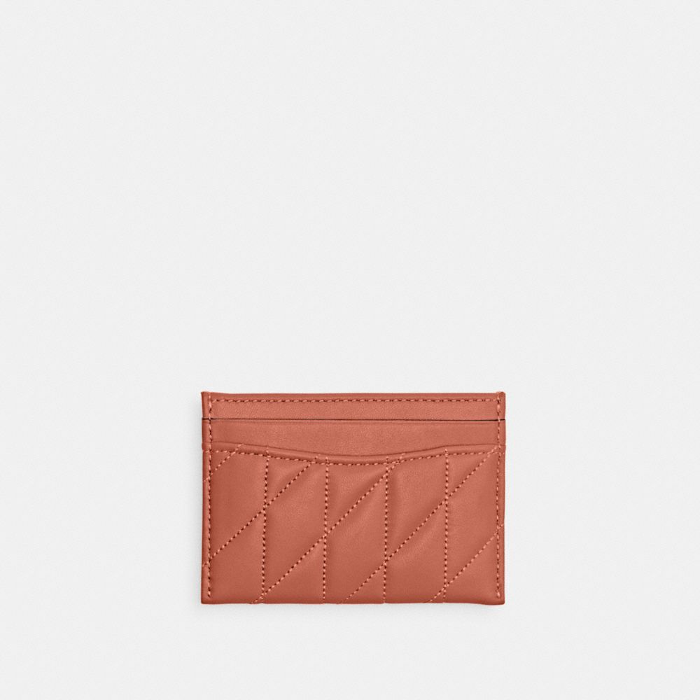 COACH®,Essential Card Case With Pillow Quilting,Leather,Card Case,Logo,Metal,Casual,Brown,Back View