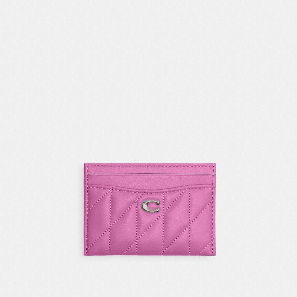 COACH®,PORTE-CARTES ESSENTIEL AVEC MATELASSAGE PILLOW,Cuir nappa,Argent/Fuchsia,Front View