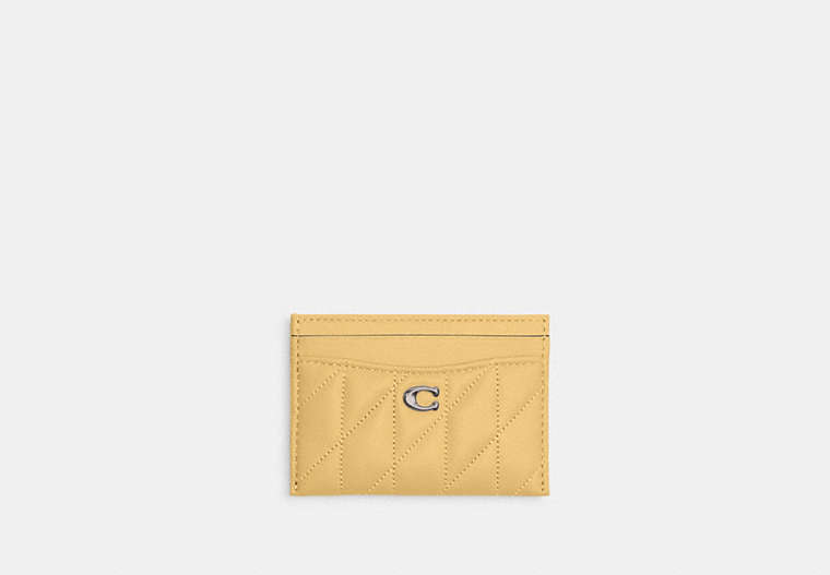 COACH®,ESSENTIAL CARD CASE WITH PILLOW QUILTING,Nappa leather,Silver/Hay,Front View
