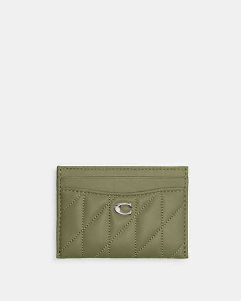 COACH®,ESSENTIAL CARD CASE WITH PILLOW QUILTING,Nappa leather,Light Antique Nickel/Moss,Front View