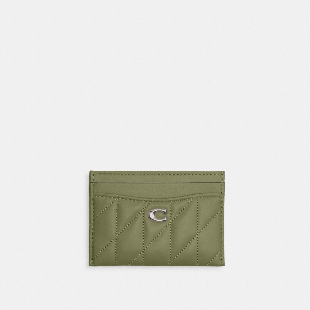 Coach Essential Card Case With Pillow Quilting In Light Antique Nickel/moss