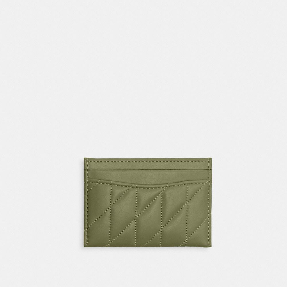 COACH®,ESSENTIAL CARD CASE WITH PILLOW QUILTING,Nappa leather,Light Antique Nickel/Moss,Back View