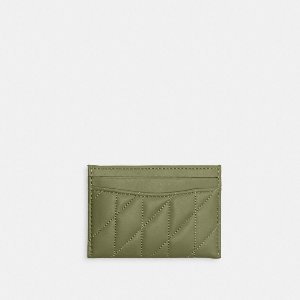 COACH®,Essential Card Case With Pillow Quilting,Leather,Card Case,Metal,Logo,Casual,Olive,Back View