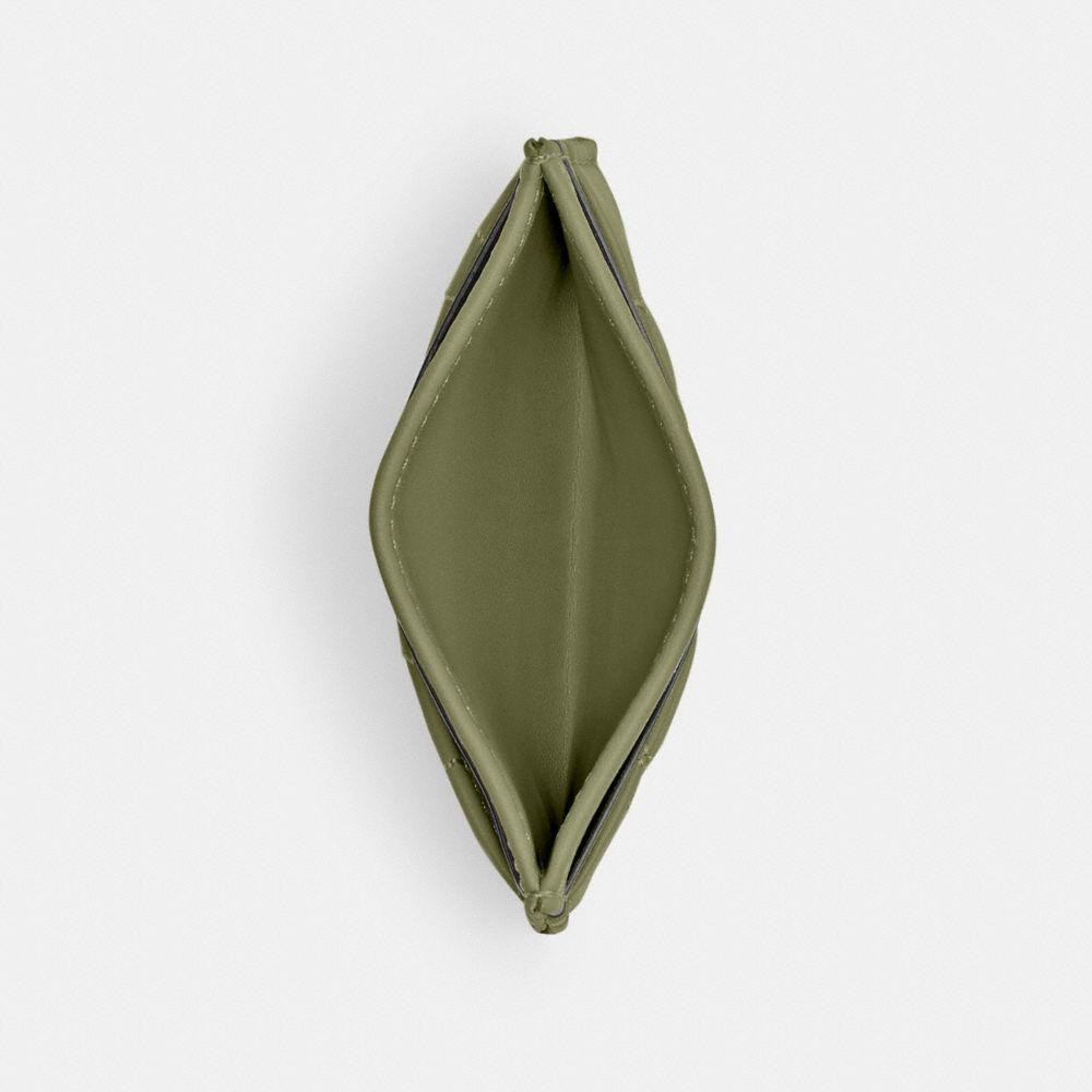 COACH®,Essential Card Case With Pillow Quilting,Leather,Card Case,Metal,Logo,Casual,Olive,Inside View,Top View