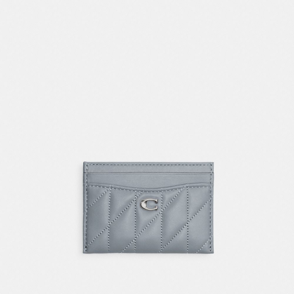 COACH®,ÉTUI-CARTES ESSENTIAL AVEC MATELASSAGE COUSSINÉ,Cuir nappa,Argent/Gris bleu,Front View