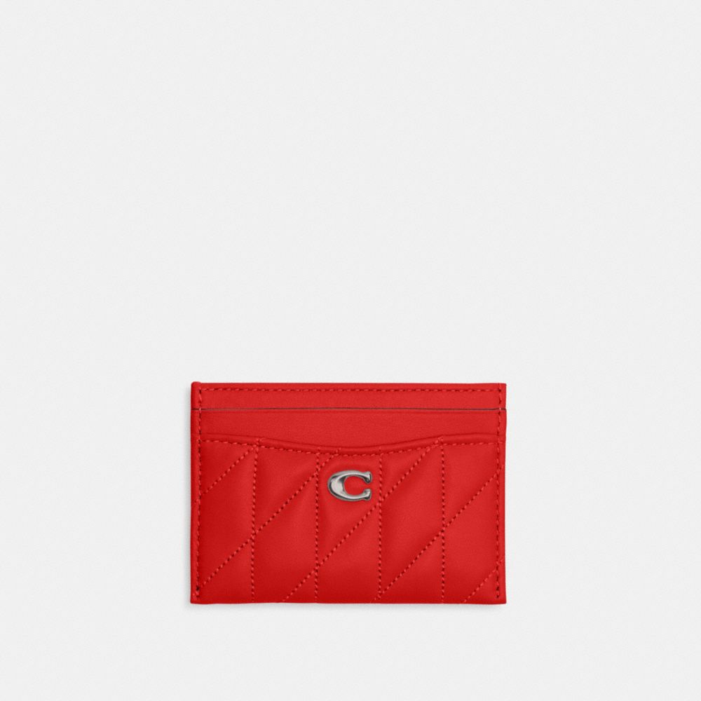 COACH®,ESSENTIAL CARD CASE WITH PILLOW QUILTING,Nappa leather,Silver/Sport Red,Front View