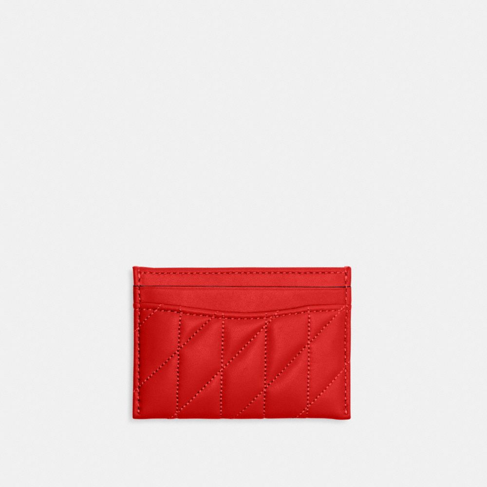 COACH®,ESSENTIAL CARD CASE WITH PILLOW QUILTING,Nappa leather,Silver/Sport Red,Back View