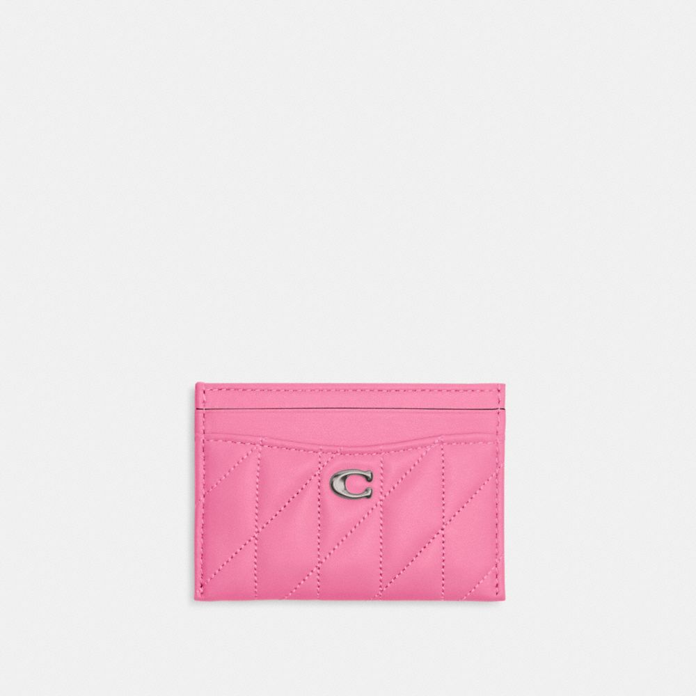 COACH®,ESSENTIAL CARD CASE WITH PILLOW QUILTING,Nappa leather,Silver/Petunia,Front View