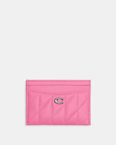 COACH®,ESSENTIAL CARD CASE WITH PILLOW QUILTING,Nappa leather,Silver/Petunia,Front View