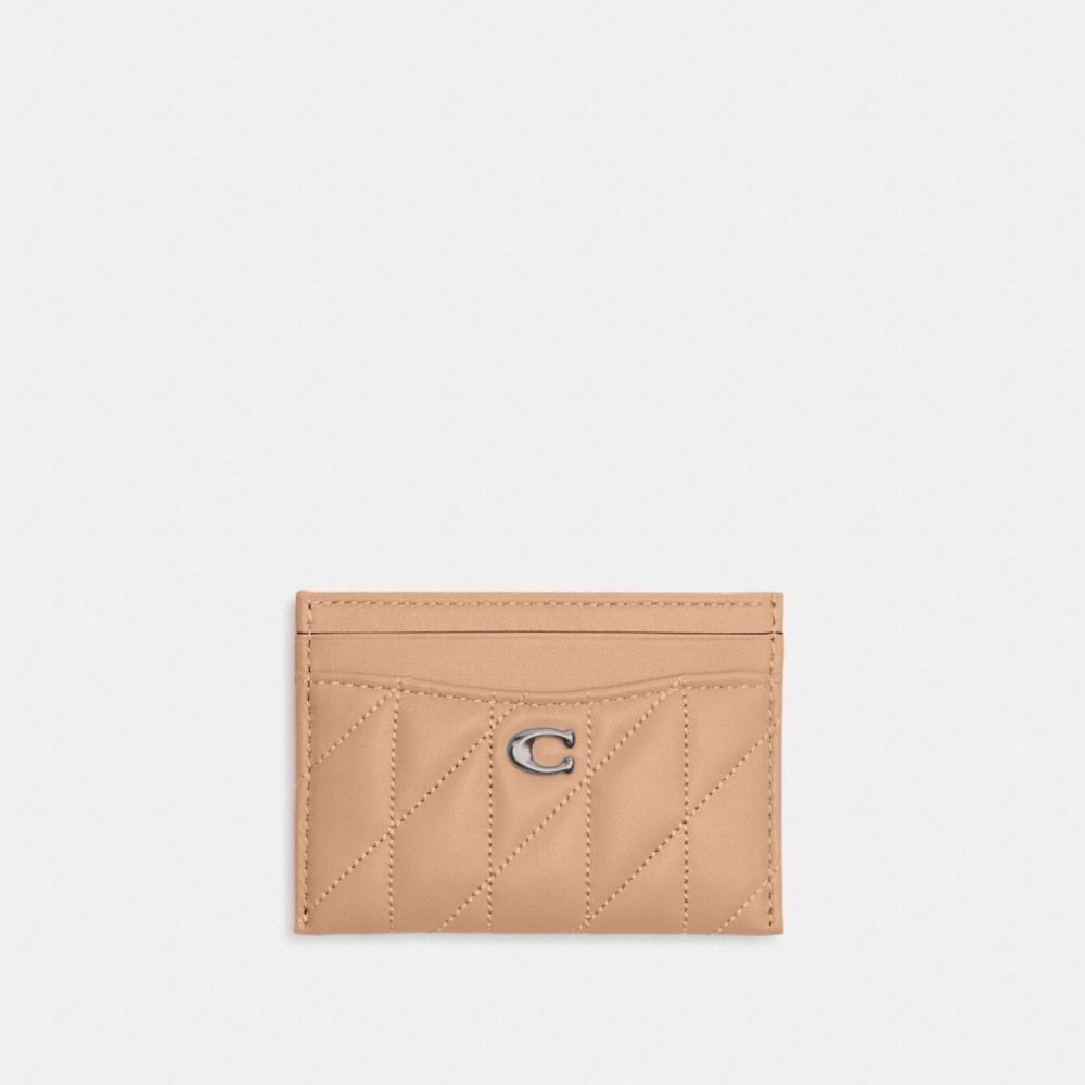COACH®,ESSENTIAL CARD CASE WITH PILLOW QUILTING,Nappa leather,Silver/Buff,Front View image number 0