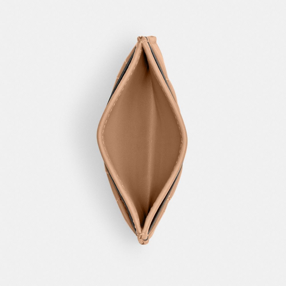 COACH®,Essential Card Case With Pillow Quilting,Leather,Card Case,Metal,Logo,Casual,Beige,Inside View,Top View