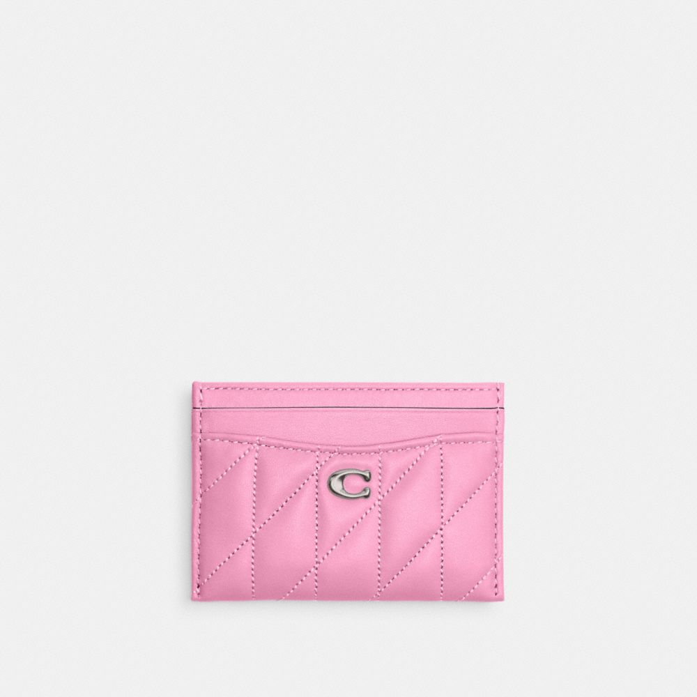 COACH®,ESSENTIAL CARD CASE WITH PILLOW QUILTING,Nappa leather,Silver/Vivid Pink,Front View
