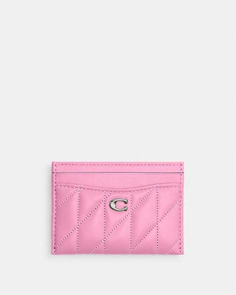 COACH®,ESSENTIAL CARD CASE WITH PILLOW QUILTING,Nappa leather,Silver/Vivid Pink,Front View