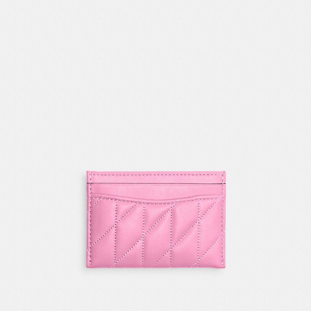 COACH®,Essential Card Case With Pillow Quilting,Leather,Card Case,Metal,Logo,Casual,Pink,Back View
