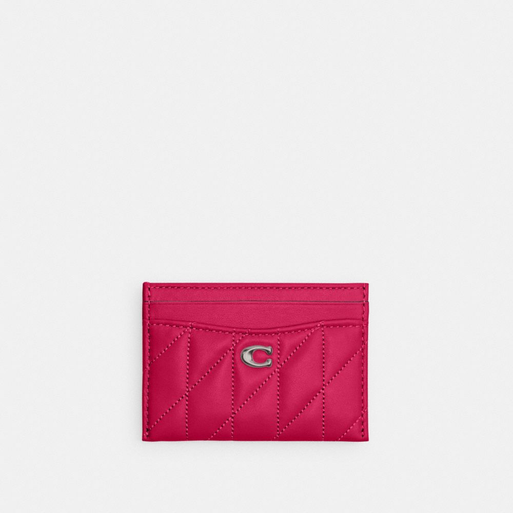 COACH®,ESSENTIAL CARD CASE WITH PILLOW QUILTING,Nappa leather,Silver/Dragonfruit,Front View