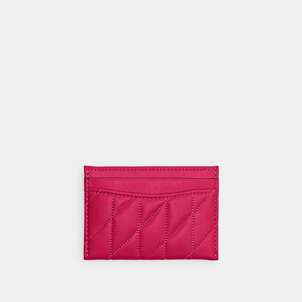 COACH®,ESSENTIAL CARD CASE WITH PILLOW QUILTING,Nappa leather,Silver/Dragonfruit,Back View