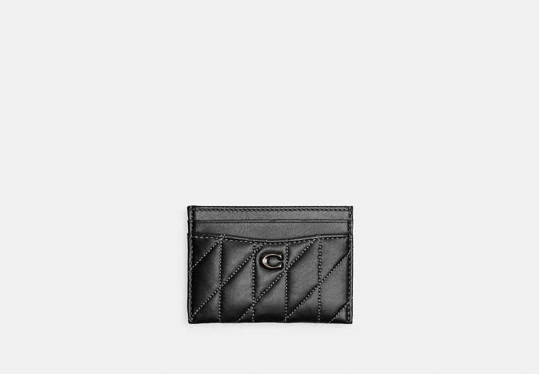 COACH®,ESSENTIAL CARD CASE WITH PILLOW QUILTING,Nappa leather,Pewter/Black,Front View image number 0