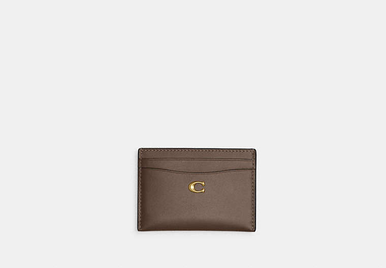 COACH®,ESSENTIAL CARD CASE,Refined Calf Leather,Brass/Dark Stone,Front View image number 0