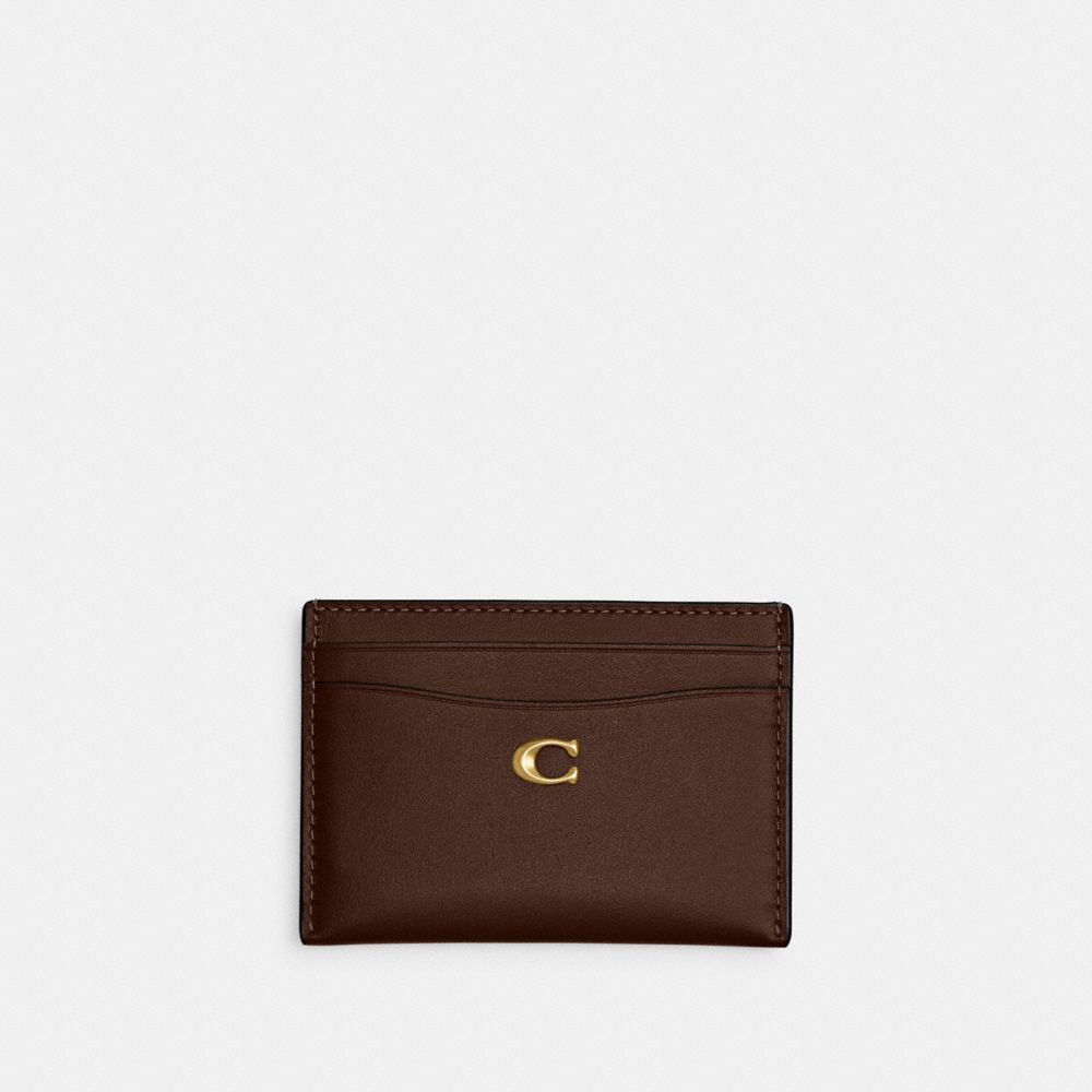 COACH®,ESSENTIAL CARD CASE,Cuir de veau raffiné,Laiton/Érable,Front View