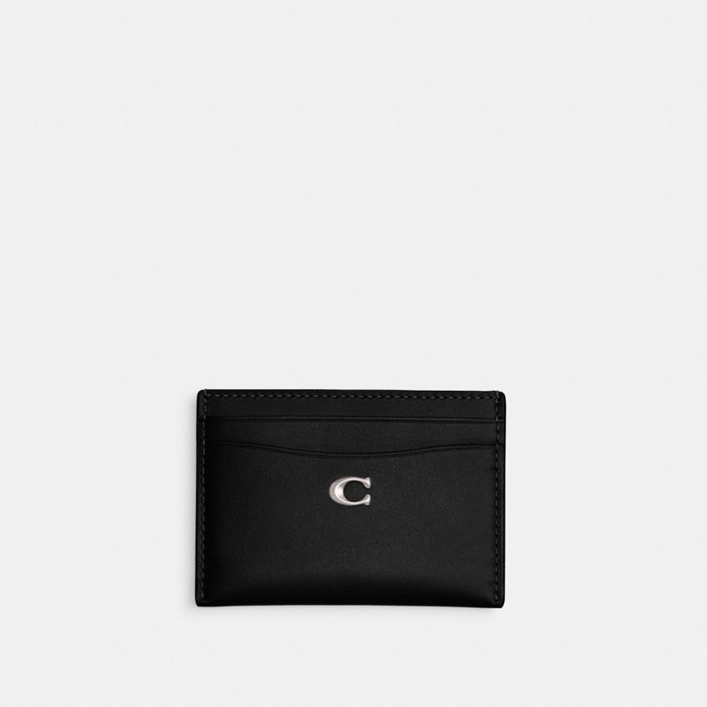COACH®,ESSENTIAL CARD CASE,Refined Calf Leather,Silver/Black,Front View