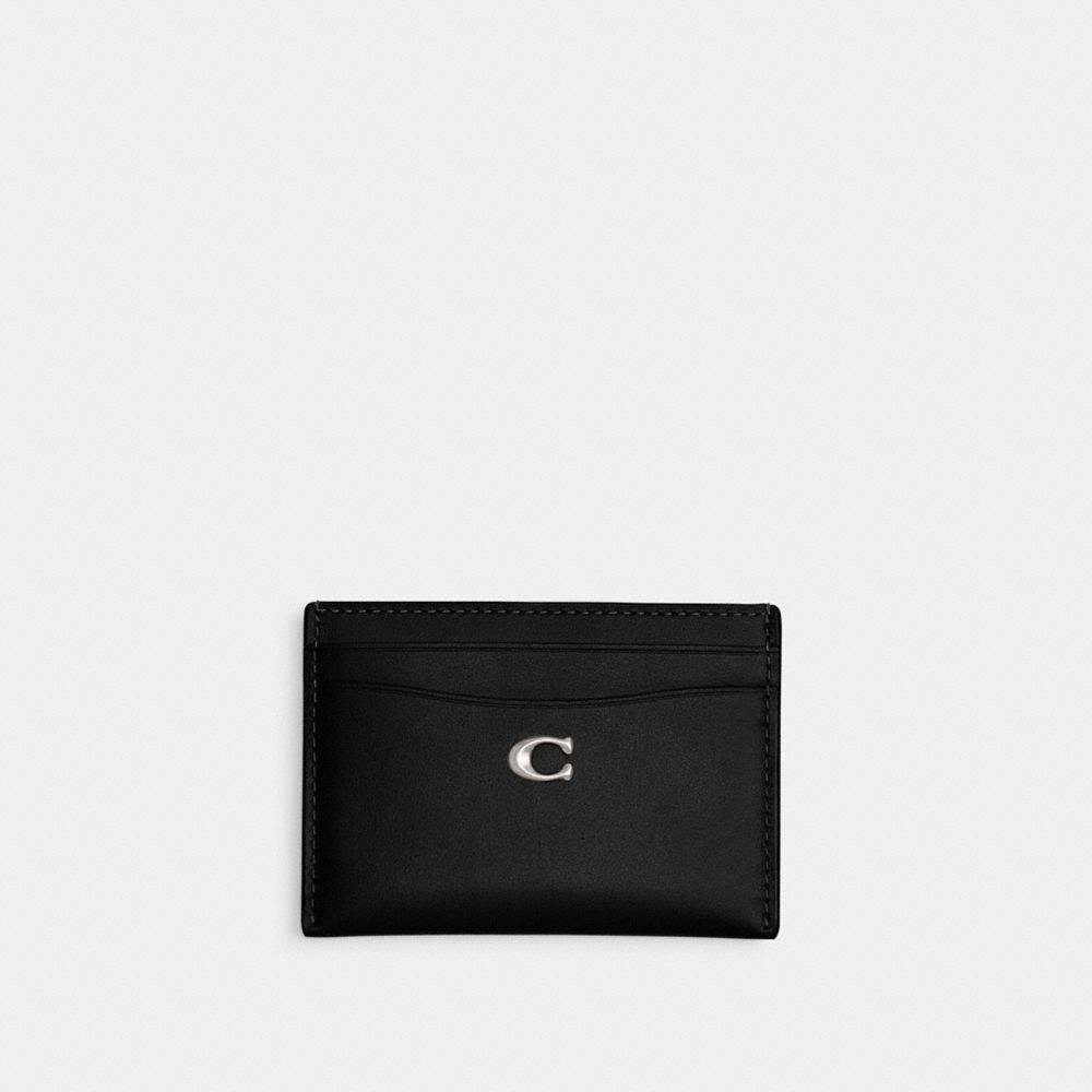 COACH®,Essential Card Case,Calfskin Leather,Card Case,Metal,Logo,Casual,Black,Front View image number 0