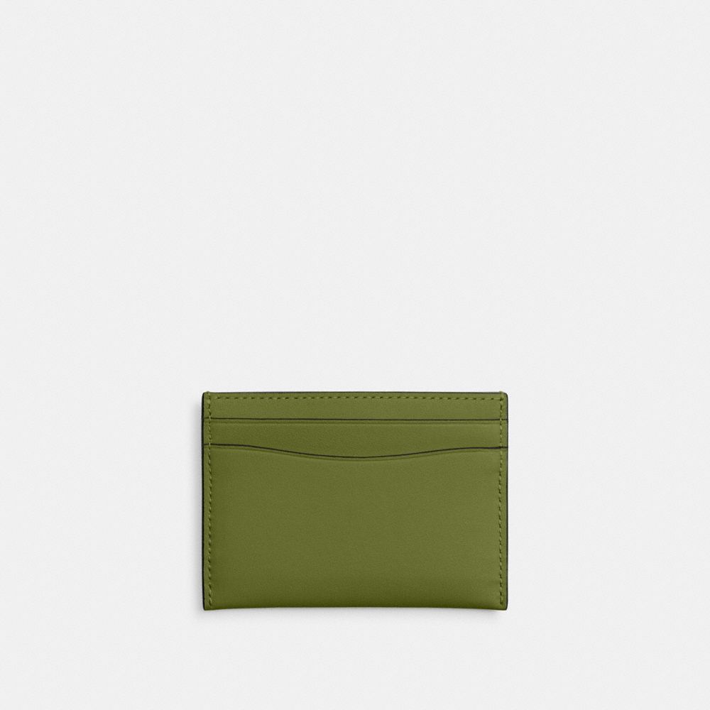 COACH®,Essential Card Case,Calfskin Leather,Card Case,Metal,Logo,Casual,Olive,Back View