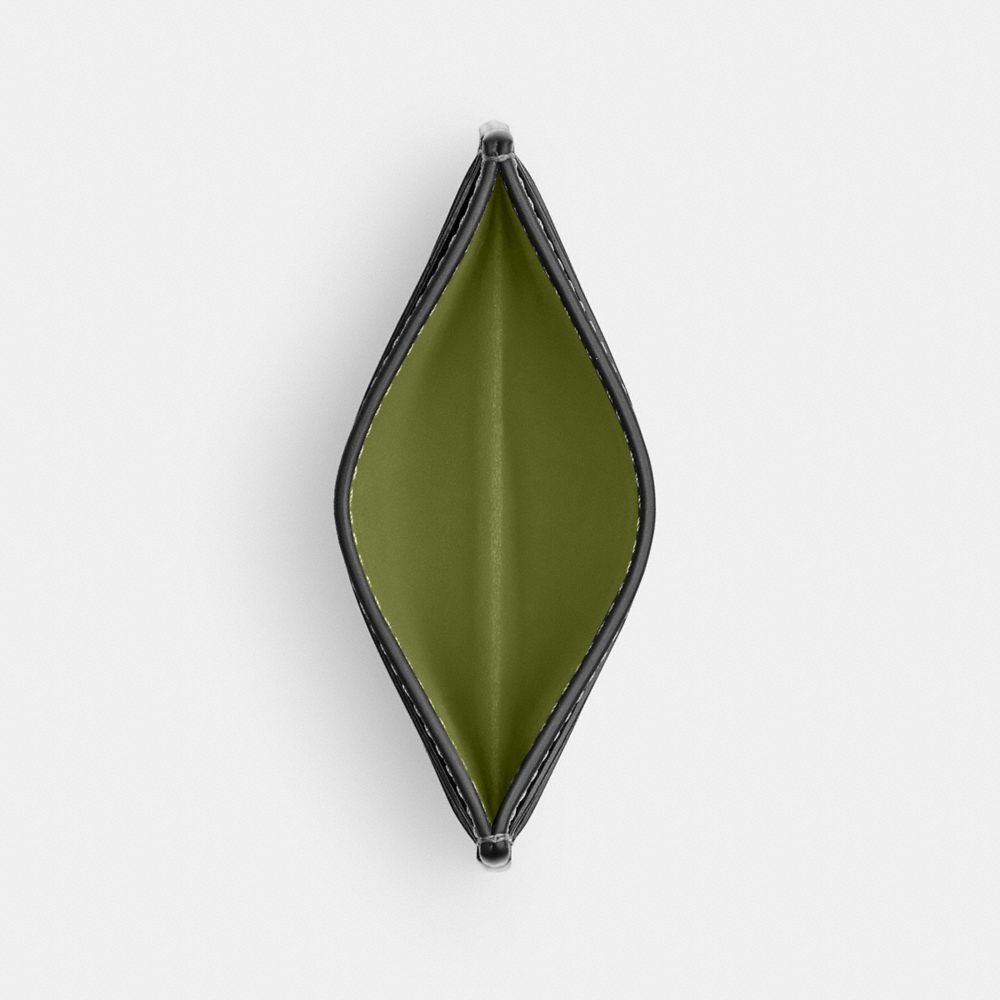 COACH®,Essential Card Case,Calfskin Leather,Card Case,Metal,Logo,Casual,Olive,Inside View,Top View