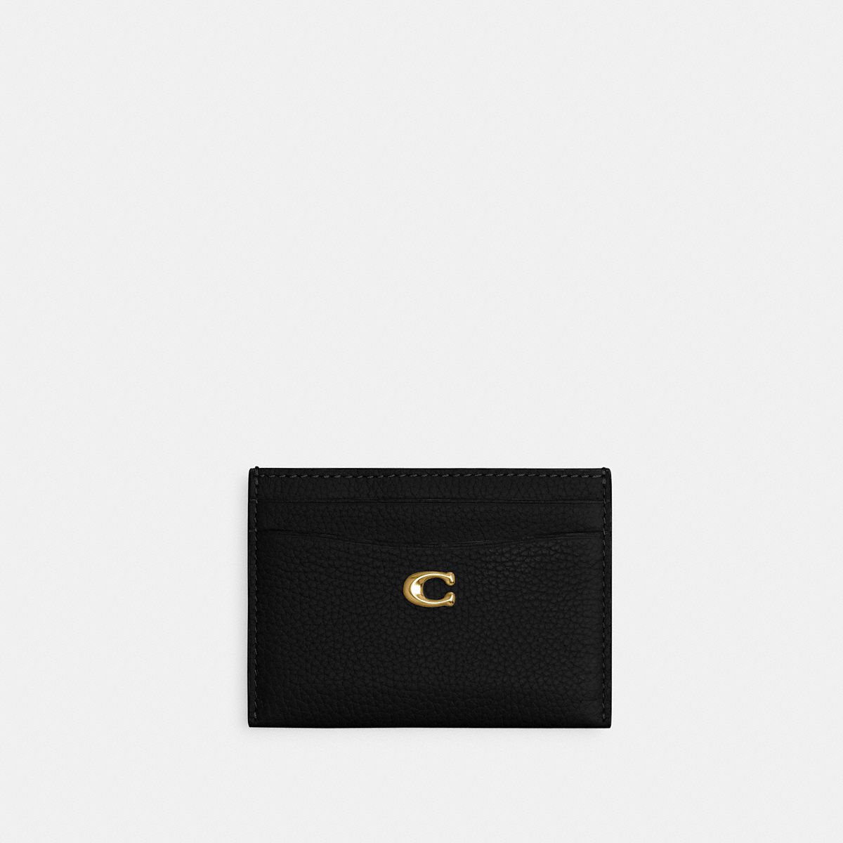 Coach Essential Card Case in black pebble leather with signature hardware