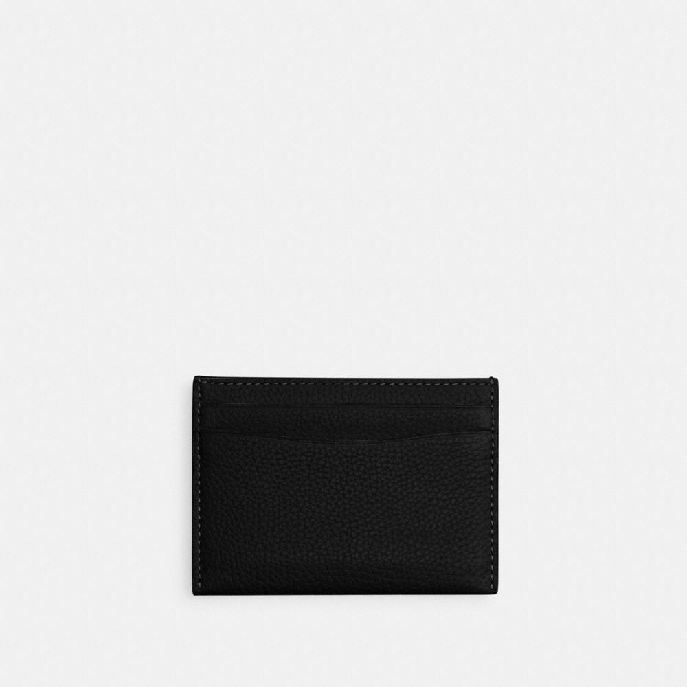 COACH®,ESSENTIAL CARD CASE,Polished Pebble Leather,Brass/Black,Back View