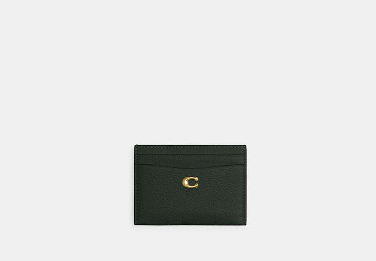 COACH®,ESSENTIAL CARD CASE,Polished Pebble Leather,Brass/Amazon Green,Front View