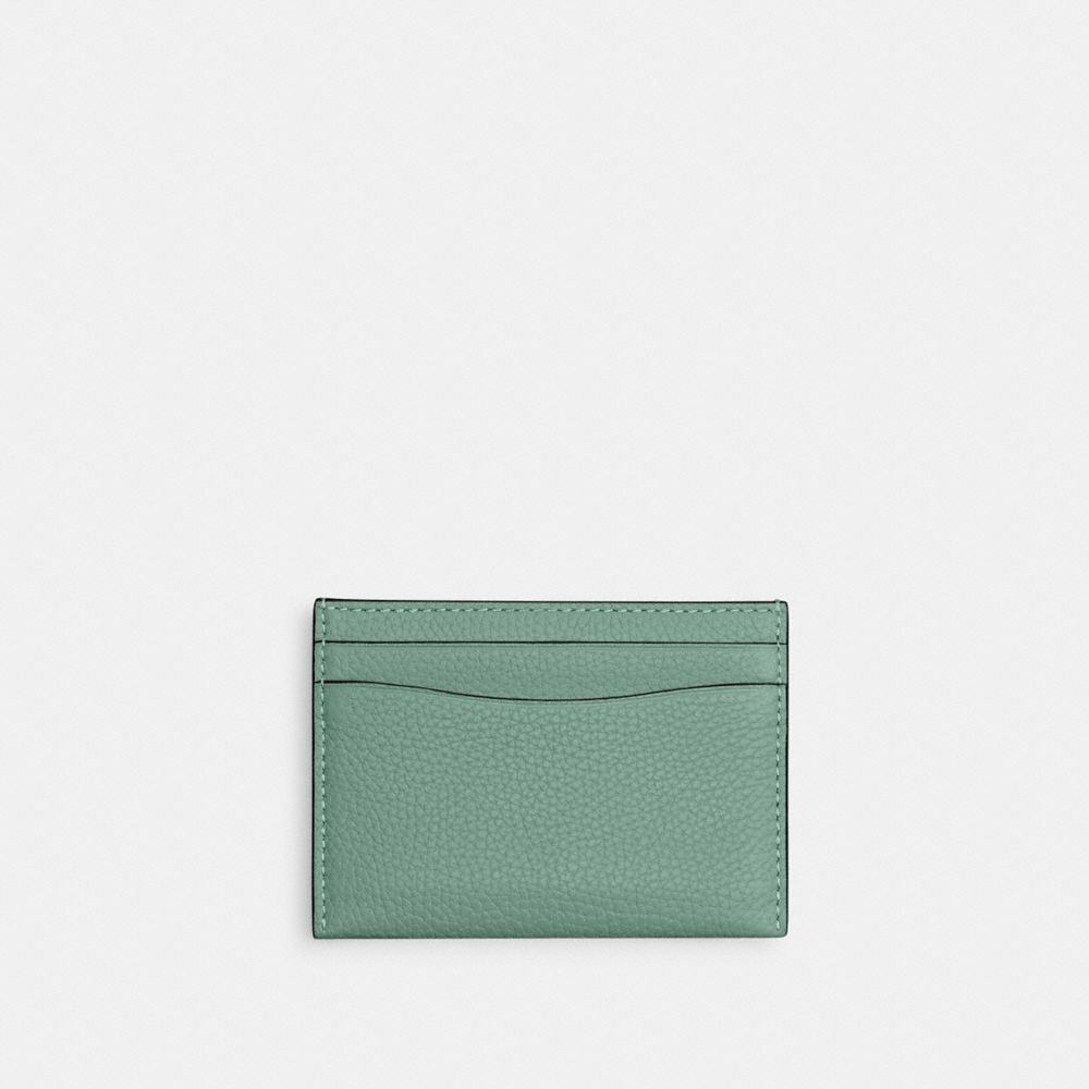 COACH®,ESSENTIAL CARD CASE,Polished Pebble Leather,Silver/Aquamarine,Back View