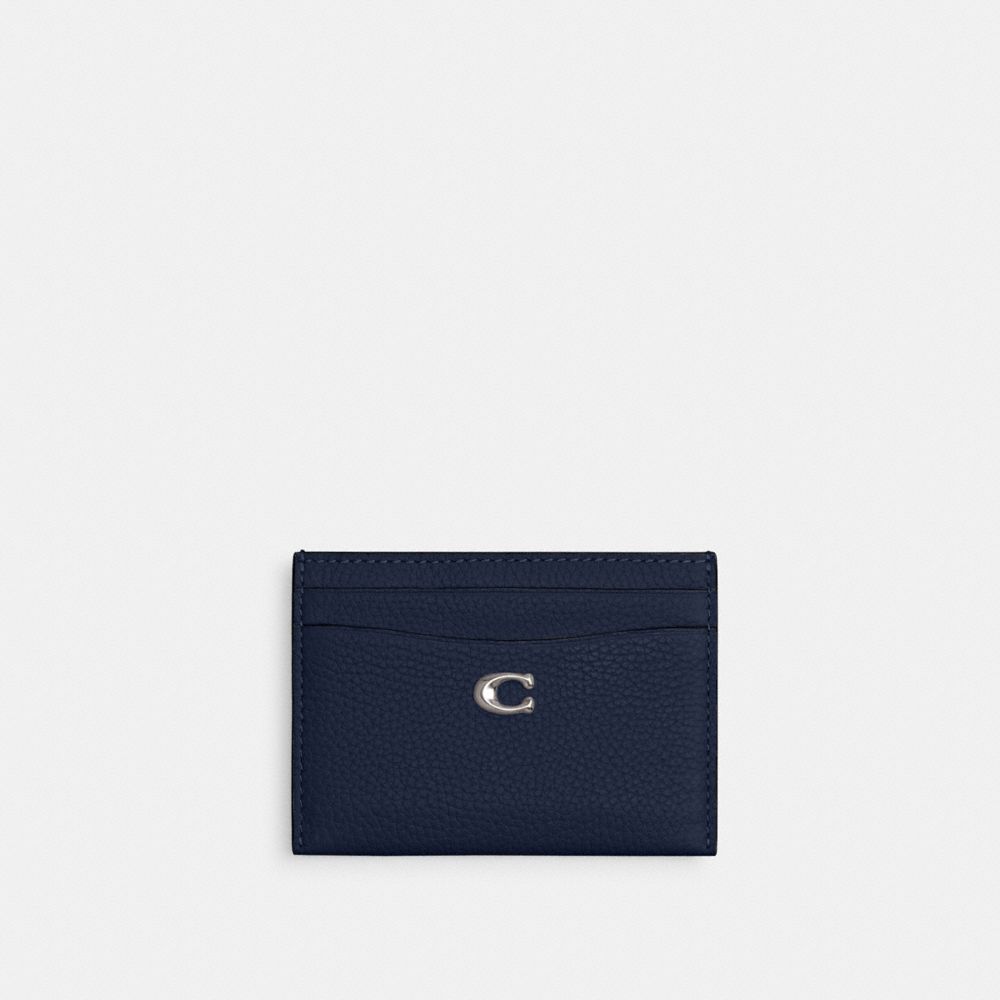 COACH®,ESSENTIAL CARD CASE,Polished Pebble Leather,Lh/Deep Blue,Front View