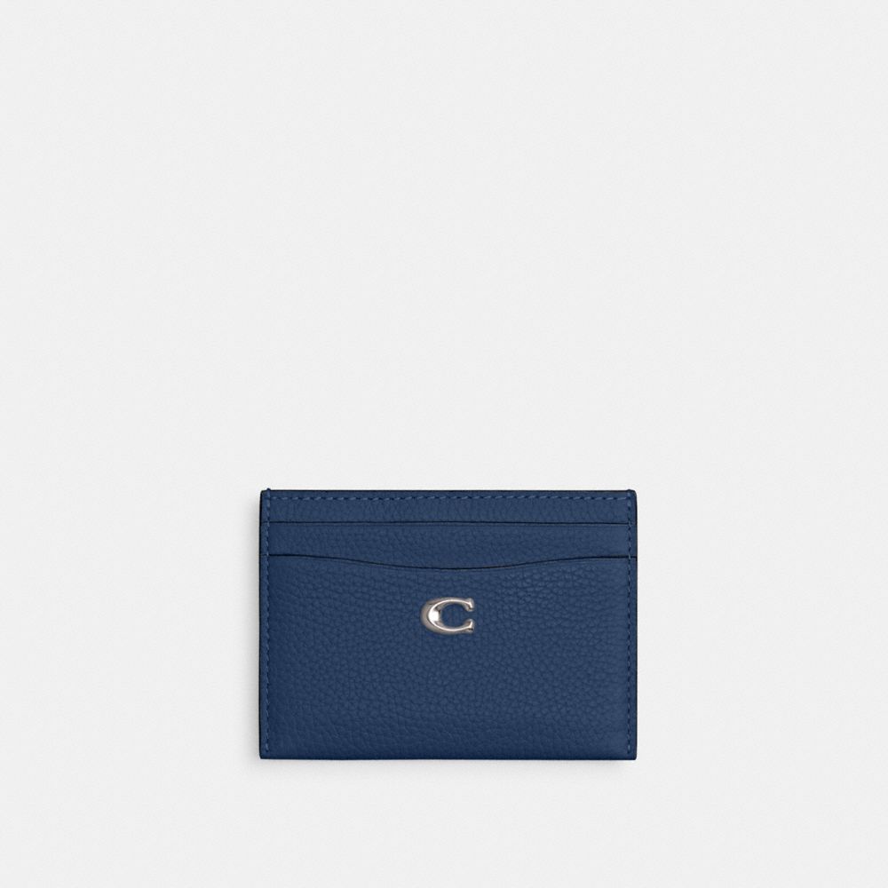 COACH®,ESSENTIAL CARD CASE,Polished Pebble Leather,Lh/Deep Blue,Front View