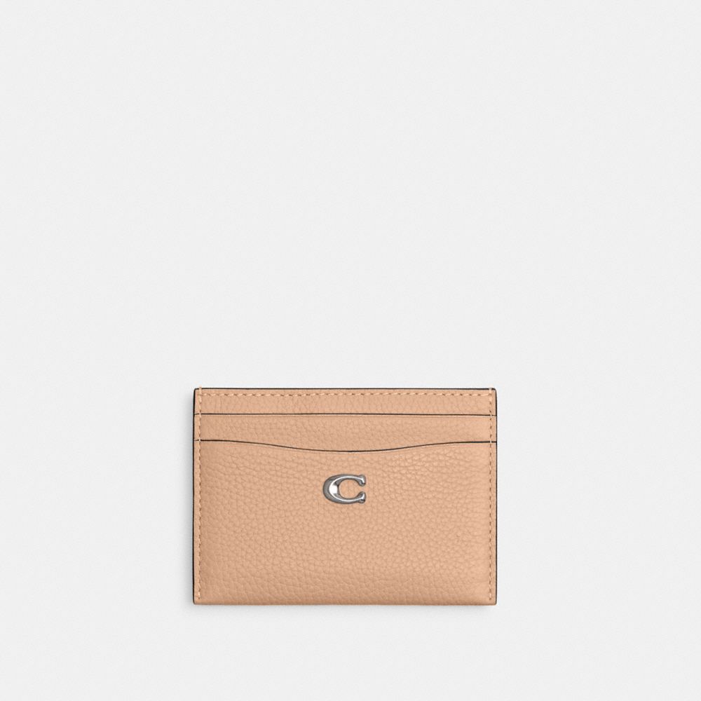 COACH®,ESSENTIAL CARD CASE,Polished Pebble Leather,Silver/Buff,Front View