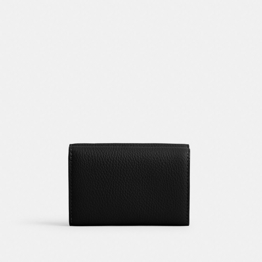 COACH®,ESSENTIAL MINI TRIFOLD WALLET,Polished Pebble Leather,Mini,Brass/Black,Back View