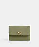 COACH®,ESSENTIAL MINI TRIFOLD WALLET,Polished Pebble Leather,Brass/Moss,Front View