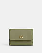 COACH®,ESSENTIAL MINI TRIFOLD WALLET,Polished Pebble Leather,Brass/Moss,Front View