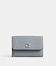 COACH®,ESSENTIAL MINI TRIFOLD WALLET,Polished Pebble Leather,Silver/Grey Blue,Front View