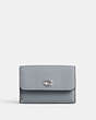 COACH®,ESSENTIAL MINI TRIFOLD WALLET,Polished Pebble Leather,Mini,Silver/Grey Blue,Front View