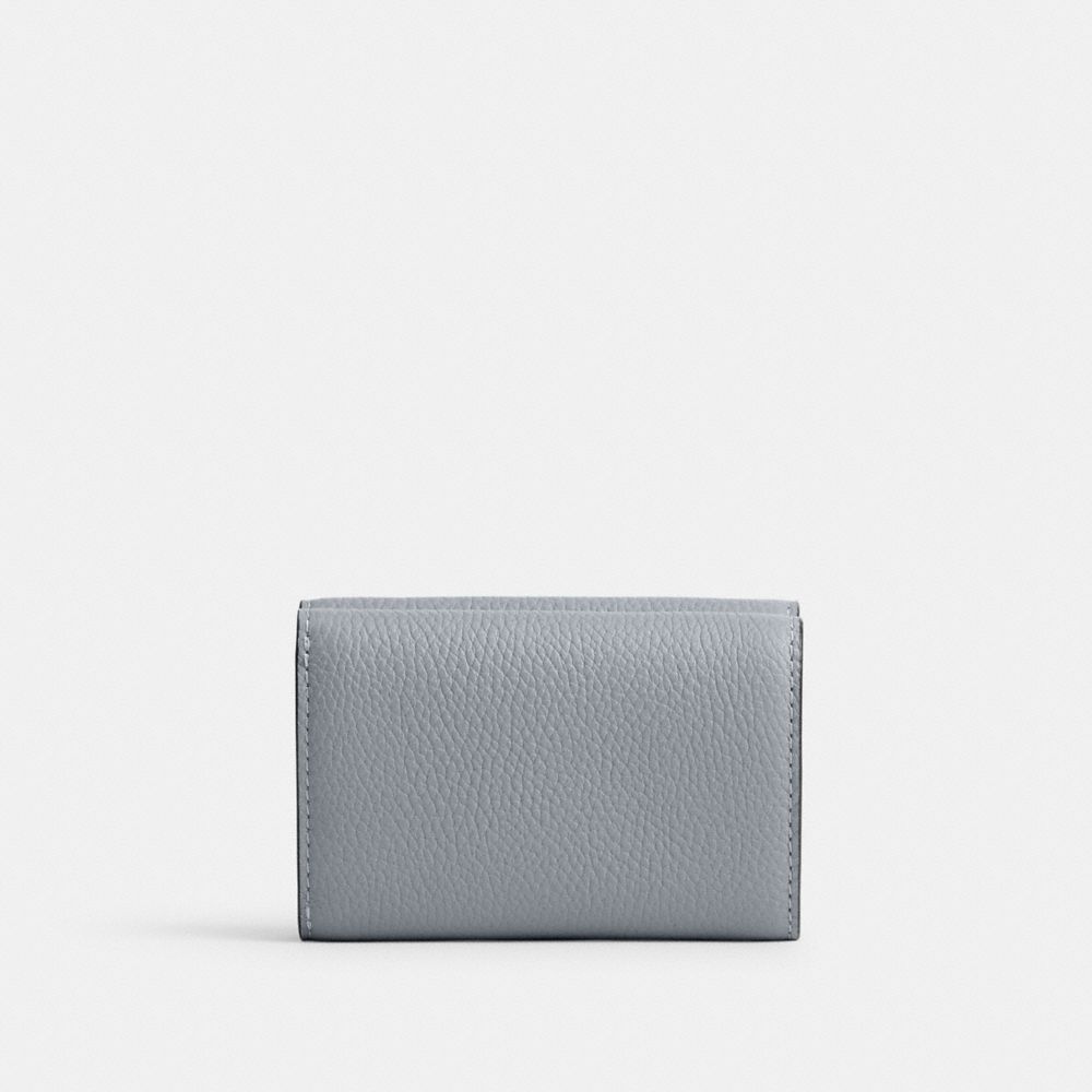 COACH®,ESSENTIAL MINI TRIFOLD WALLET,Polished Pebble Leather,Mini,Silver/Grey Blue,Back View