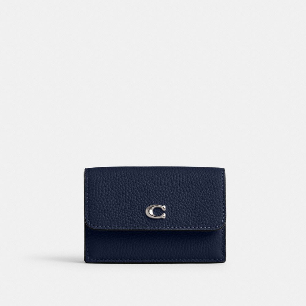 COACH®,ESSENTIAL MINI TRIFOLD WALLET,Polished Pebble Leather,Mini,Lh/Deep Blue,Front View