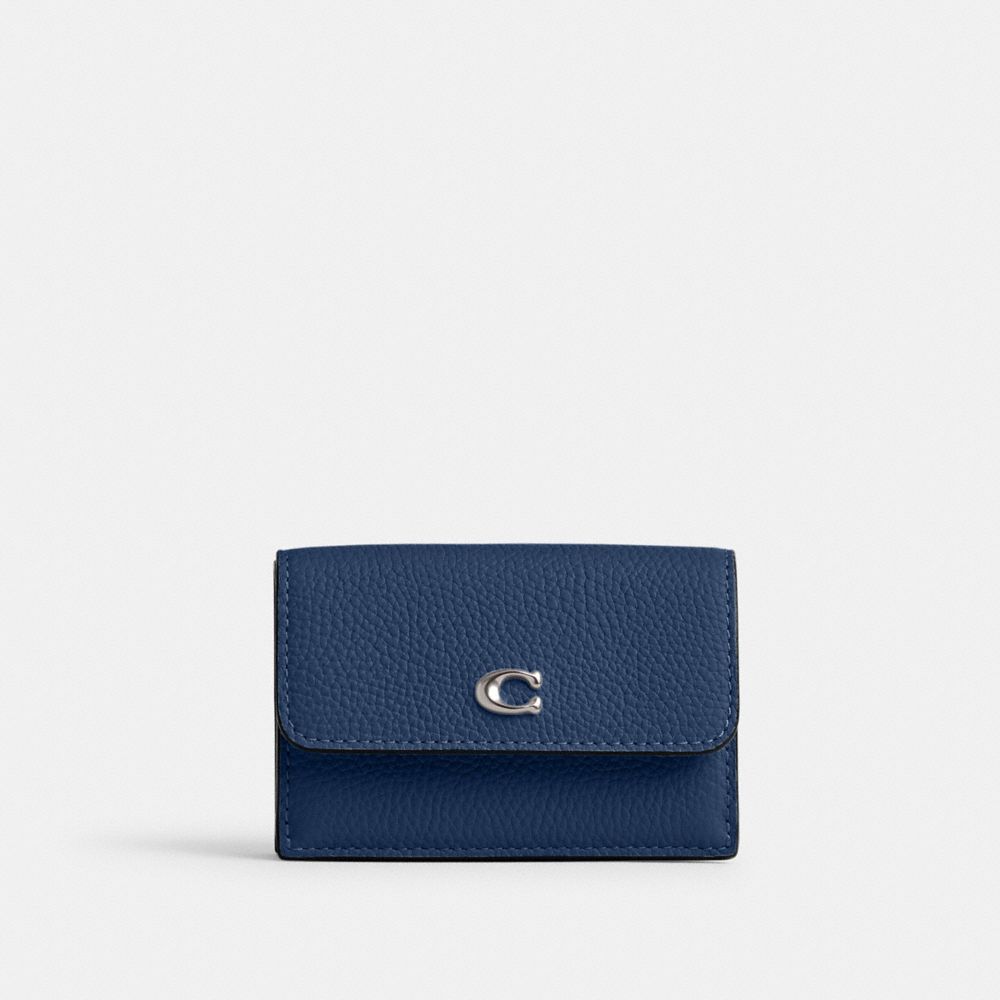 COACH®,ESSENTIAL MINI TRIFOLD WALLET,Polished Pebble Leather,Mini,Lh/Deep Blue,Front View