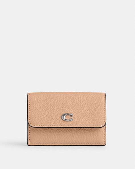 COACH®,ESSENTIAL MINI TRIFOLD WALLET,Polished Pebble Leather,Silver/Buff,Front View