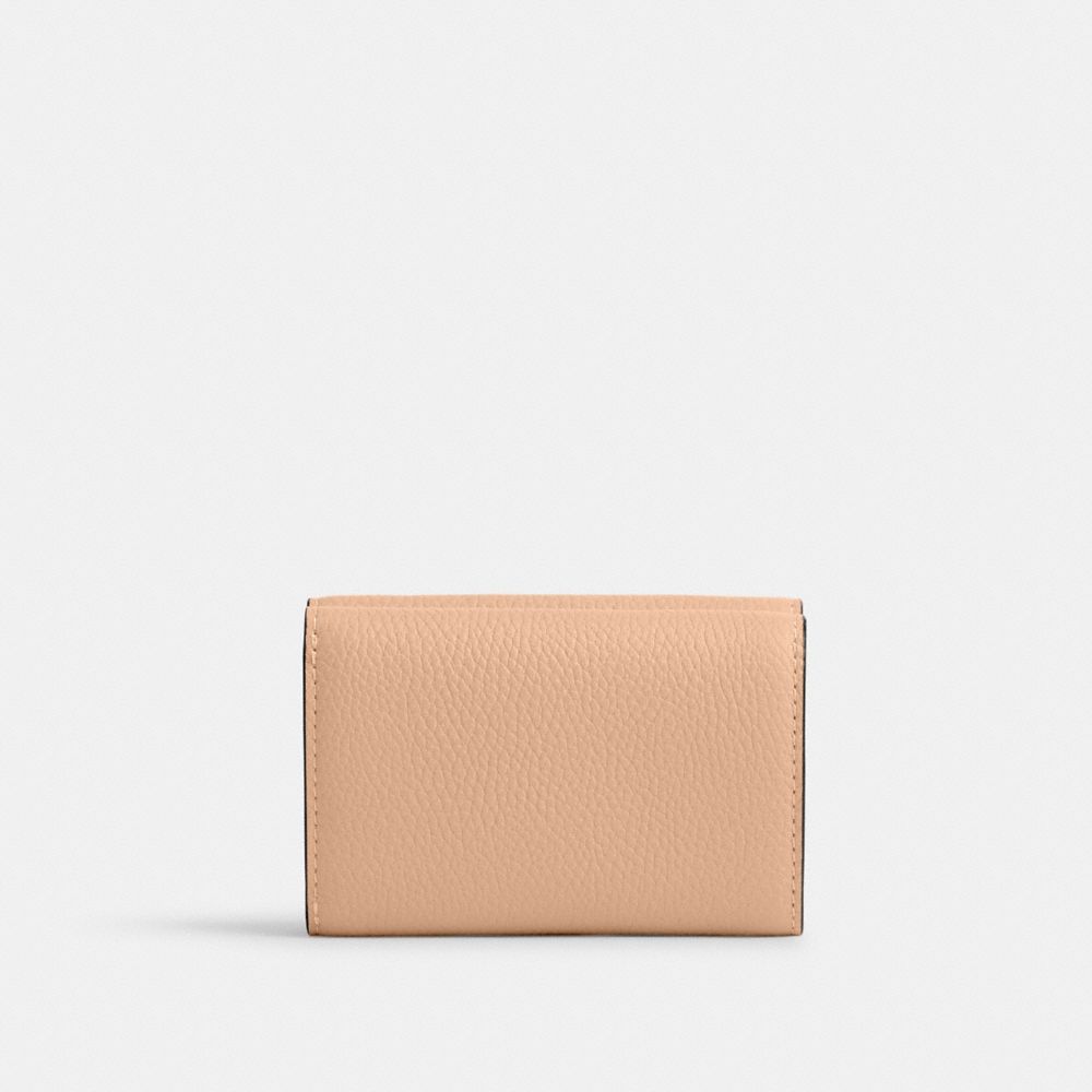 COACH®,Essential Mini Trifold Wallet,Leather,Tri Fold,Logo,Metal,Casual,Beige,Back View