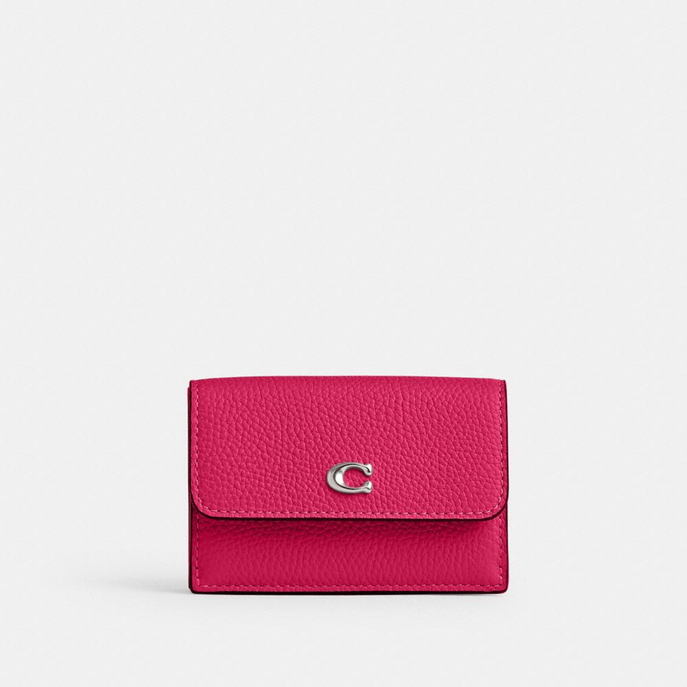 COACH®,ESSENTIAL MINI TRIFOLD WALLET,Polished Pebble Leather,Mini,Lh/Dragonfruit,Front View