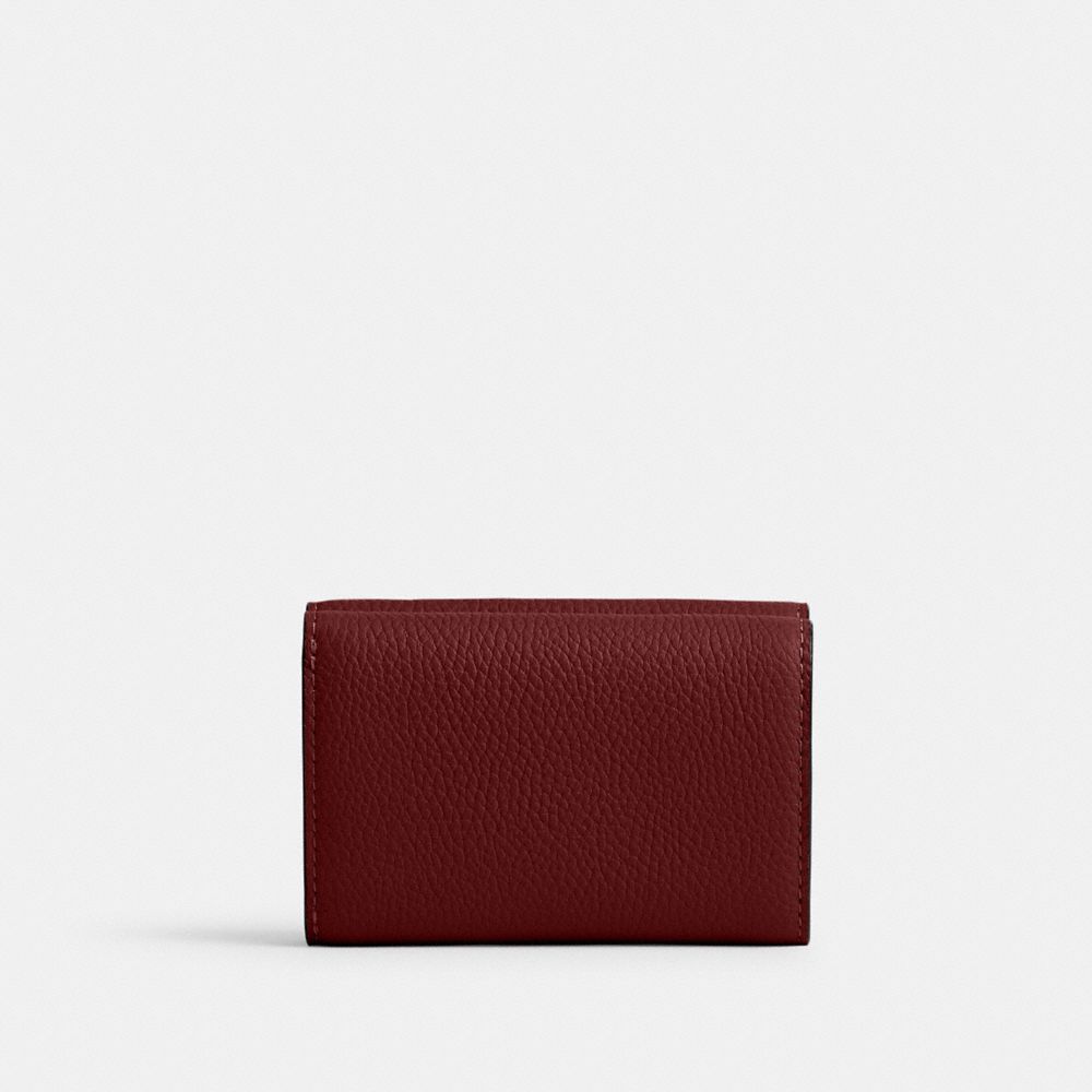 COACH®,Essential Mini Trifold Wallet,Leather,Tri Fold,Logo,Metal,Casual,Maroon,Back View