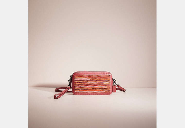 COACH®,RESTORED KIRA CROSSBODY IN UPWOVEN LEATHER,Refined Calf Leather,Mini,Pewter/Rouge Multi,Front View