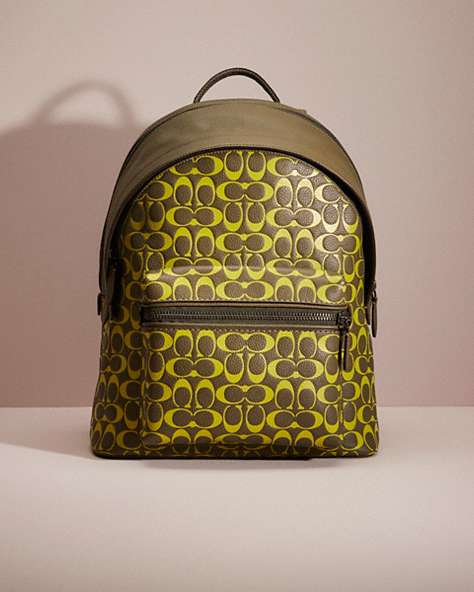 COACH®,RESTORED CHARTER BACKPACK IN SIGNATURE LEATHER,Polished Pebble Leather,Large,Army Green/Key Lime,Front View