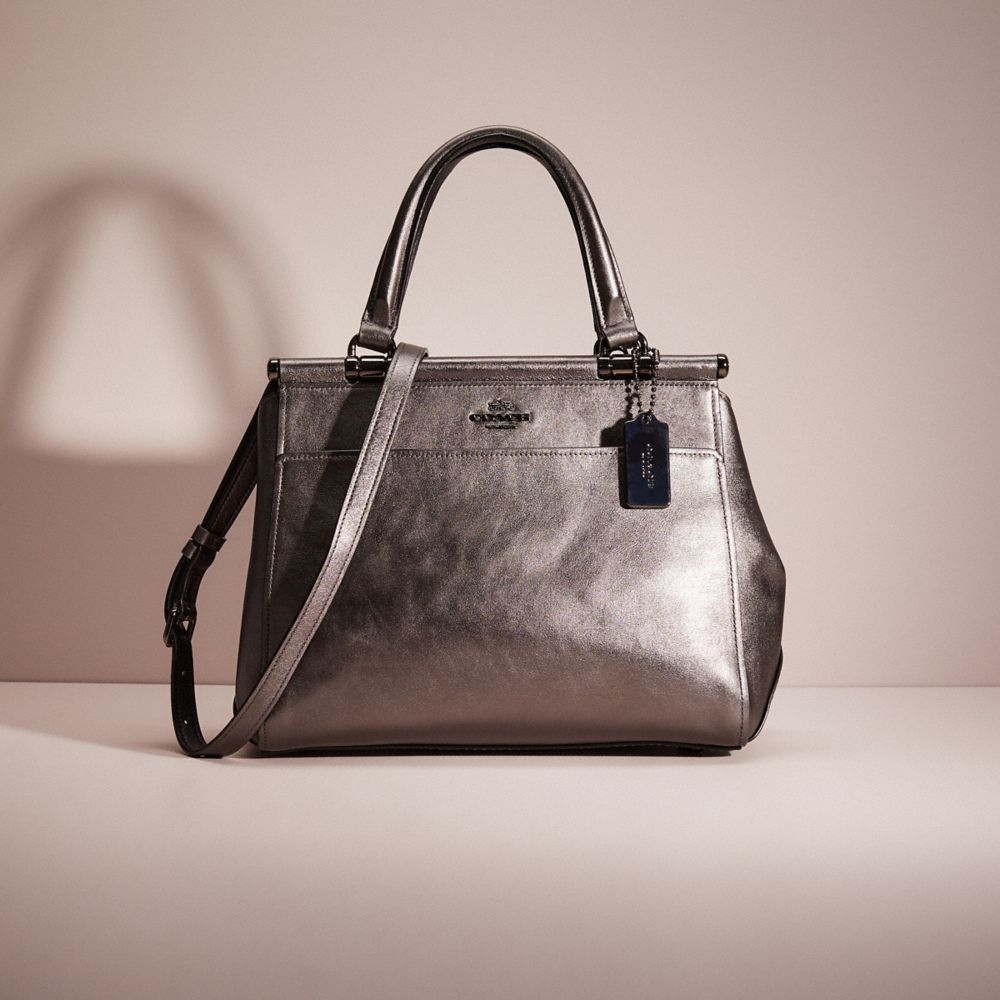 COACH®,RESTORED GRACE BAG,Metallic Leather,Large,Dark Gunmetal/Metallic Graphite,Front View