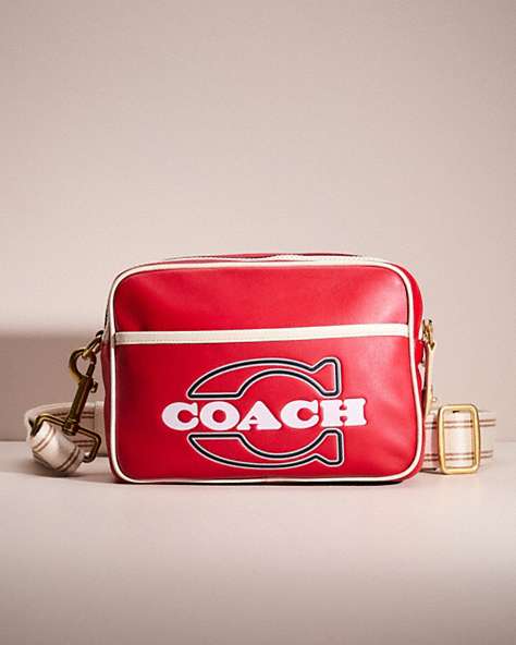 COACH®,RESTORED FLIGHT BAG,Glovetanned Leather,Small,Brass/Electric Red Chalk,Front View